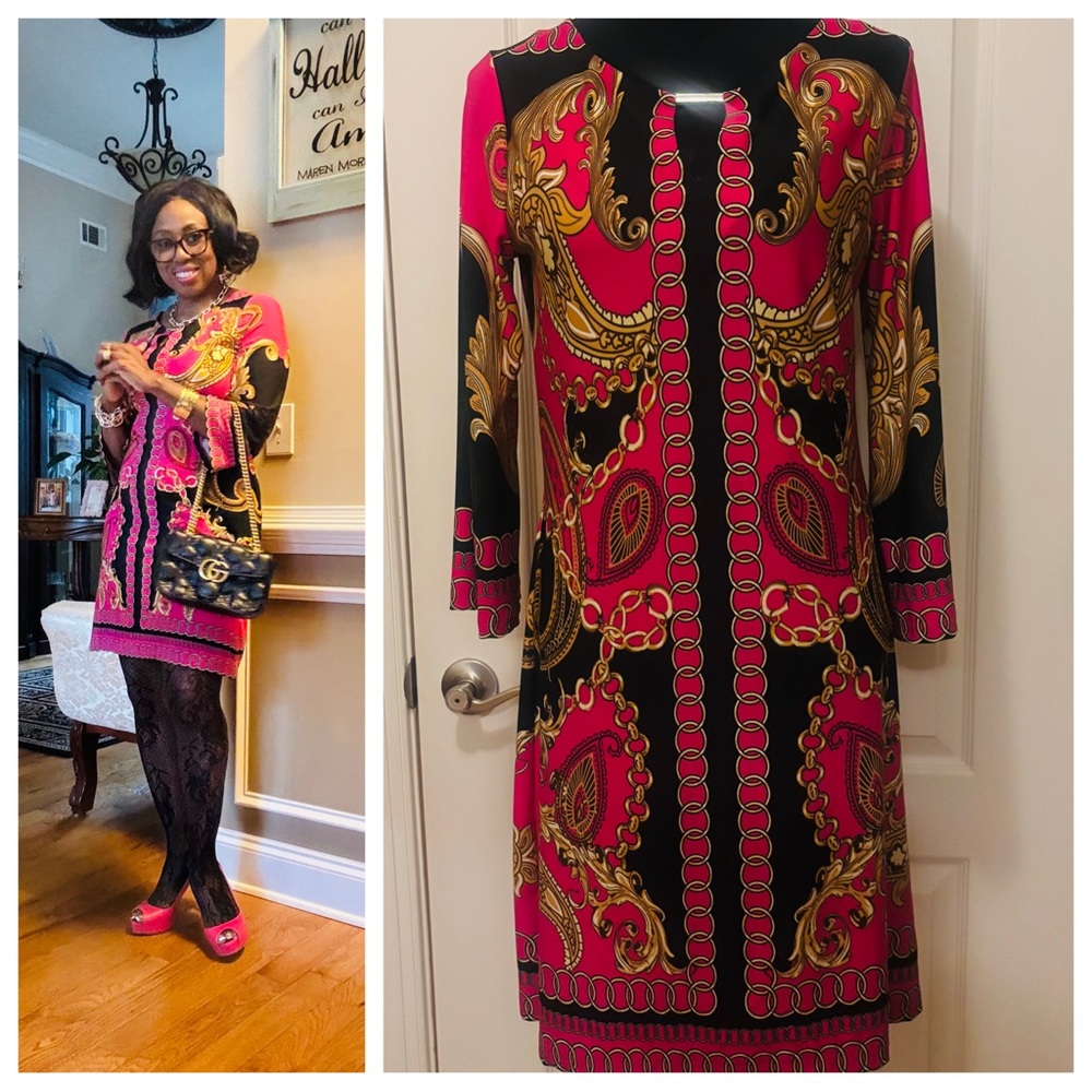Haani Pink and Gold Midi Dress